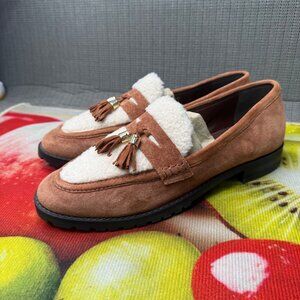Talbots Womens Size 10.5M Brown/Cream Cassidy sherpa  Loafers W/ Tassels